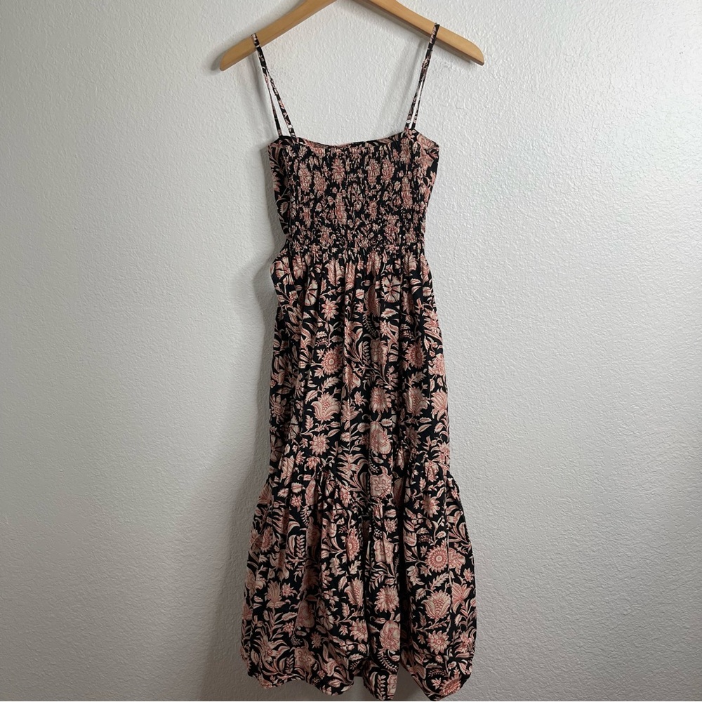 Lusana Nuuly Black Floral Midi Dress Size Medium - Picture 5 of 5